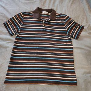 Original PENGUIN by Munsingwear LARGE Polo Shirt Brown/Blue STRIPES